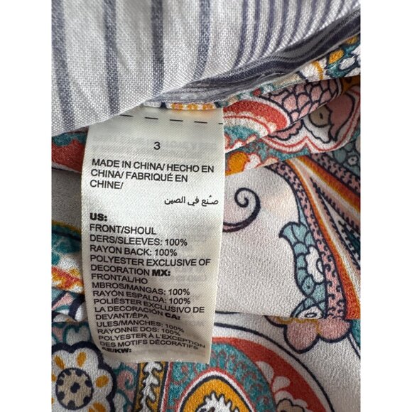 Chicos 3 Womens Size XL embroidered Paisley Stripe Button-Front Shirt tunic boho - Picture 5 of 5